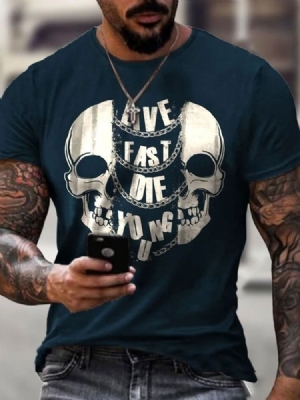 Skull Print Casual Skull Lyhythihainen Miesten T-paita