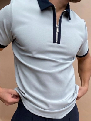 Väri Block Polo Neck Zipper Miesten Pikeepaita