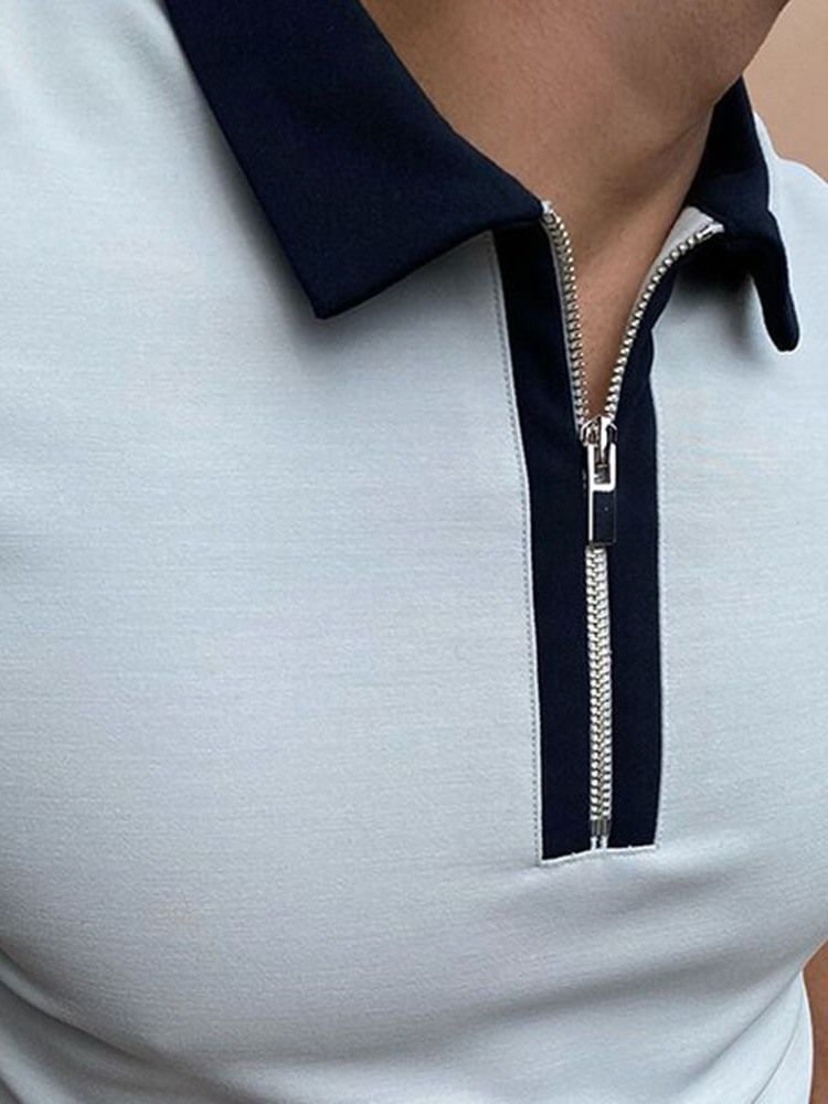 Väri Block Polo Neck Zipper Miesten Pikeepaita