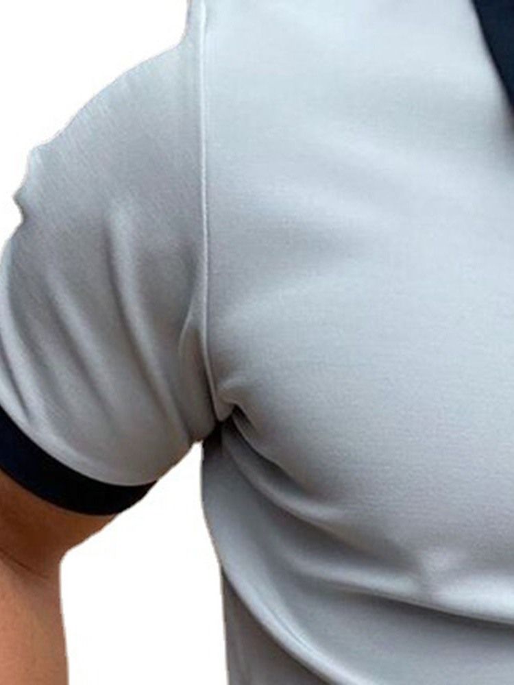 Väri Block Polo Neck Zipper Miesten Pikeepaita