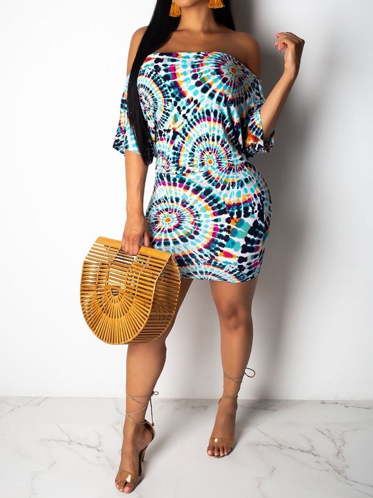 Naisten Afrikkalainen Muoti Olkapäällinen Puolihiha Bodycon-mekko