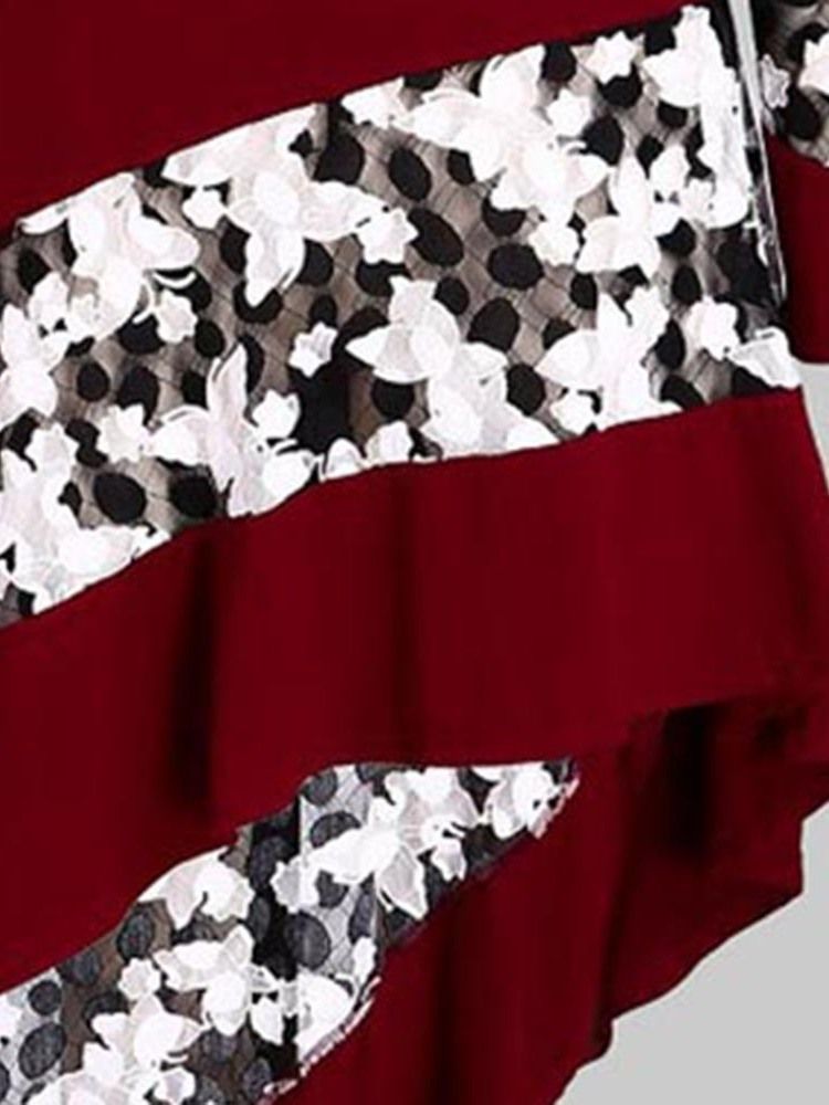Naisten Epäsymmetrinen Patchwork-väripaletti Kukkamekko