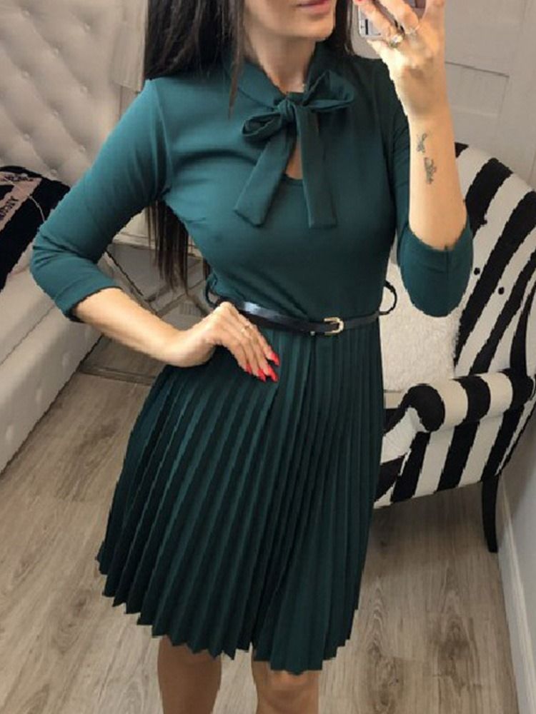 Naisten Jousikaulus Kolmen Neljänneksen Hiha Polvipituinen Plain Sweet Dress