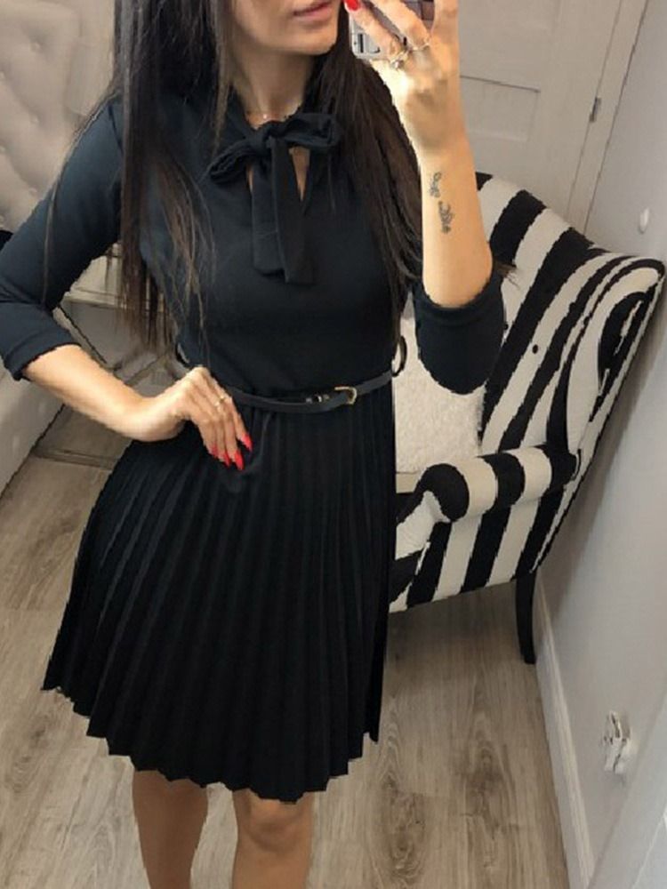 Naisten Jousikaulus Kolmen Neljänneksen Hiha Polvipituinen Plain Sweet Dress