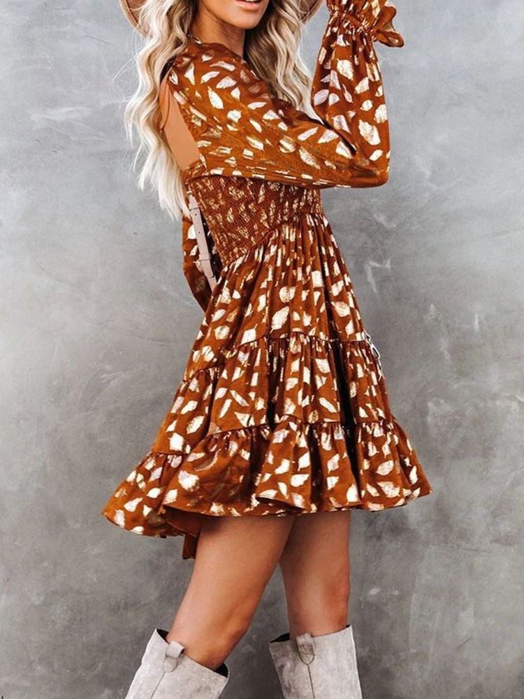 Pitkähihainen Polven Yläpuolella Lurex Naisten Pilkullinen Mekko