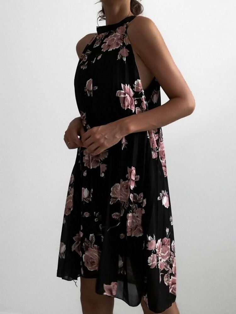 Polven Yläpuolella Oleva Kaulusprintti Kesä Casual Naisten Mekko