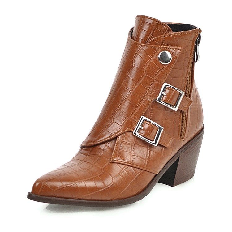 Chunky Heel Plain Side Zipper Naisten Nilkkurit