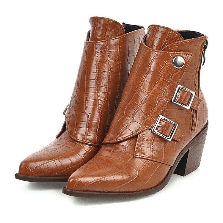 Chunky Heel Plain Side Zipper Naisten Nilkkurit