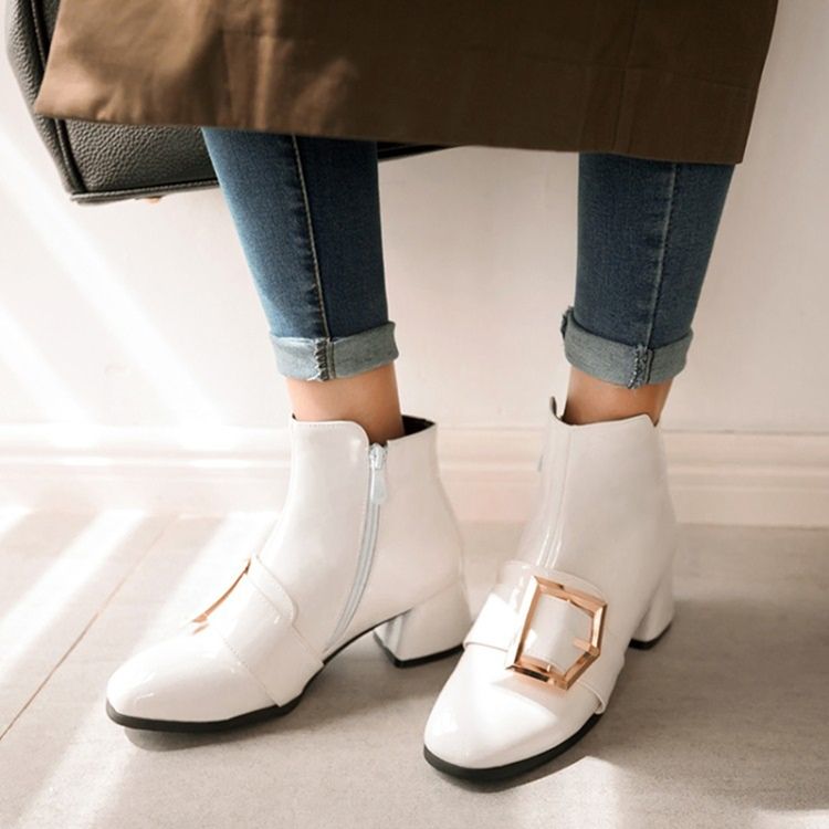 Chunky Heel Plain Side Zipper Naisten Rento Saappaat
