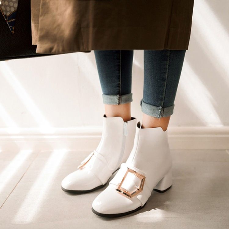 Chunky Heel Plain Side Zipper Naisten Rento Saappaat