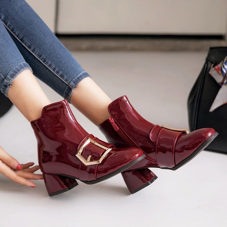 Chunky Heel Plain Side Zipper Naisten Rento Saappaat