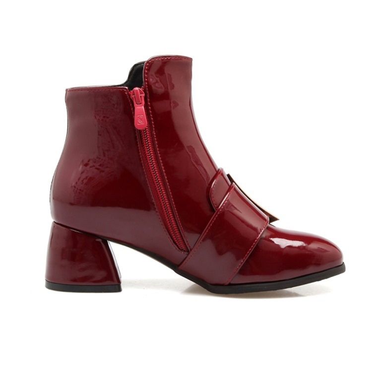Chunky Heel Plain Side Zipper Naisten Rento Saappaat