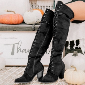 Chunky Heel Plain Side Zipper Western Naisten Saappaat