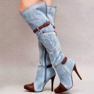 Naisten Denim Patchwork Piikkikorkoiset Korkokengät