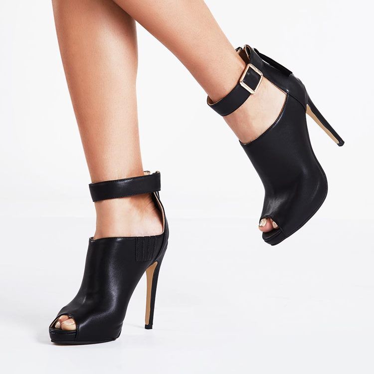 Naisten Mustat Nilkkaremmi Peep-toe Korkokengät