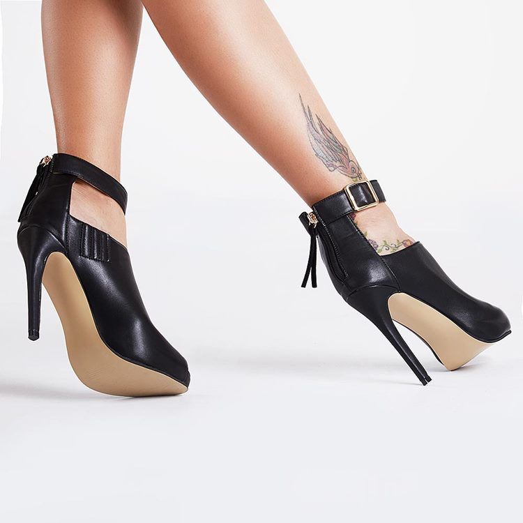 Naisten Mustat Nilkkaremmi Peep-toe Korkokengät