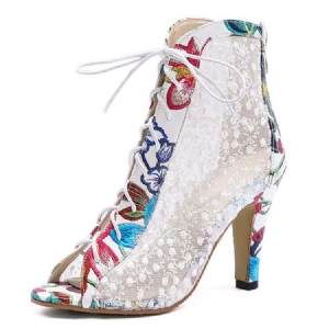 Naisten Peep Toe Back Zip Chunky Heel -kirjonnan Saappaat