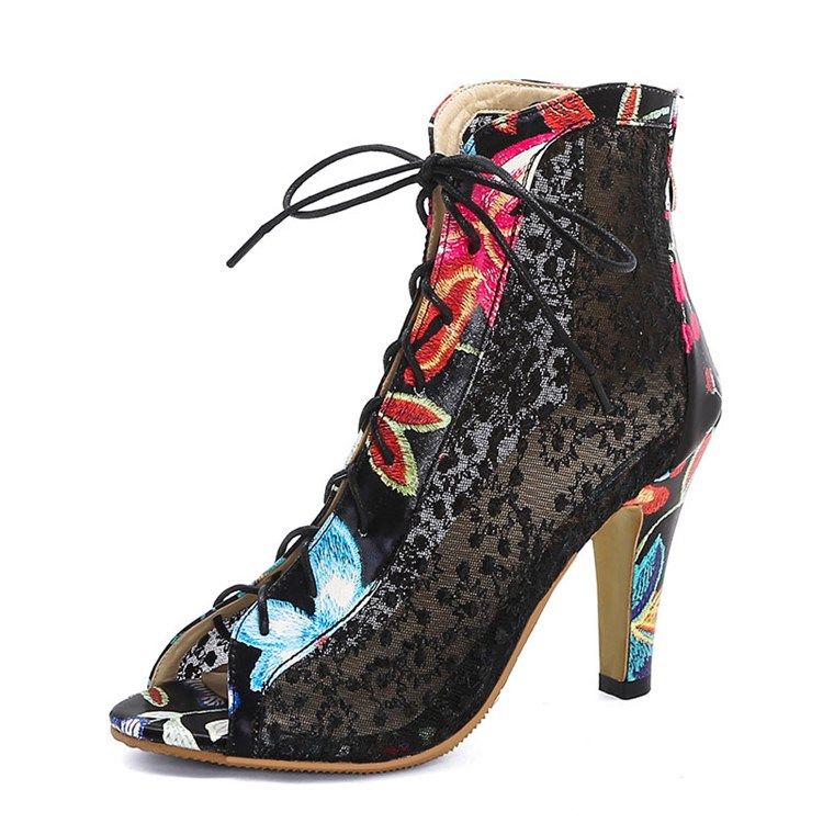 Naisten Peep Toe Back Zip Chunky Heel -kirjonnan Saappaat