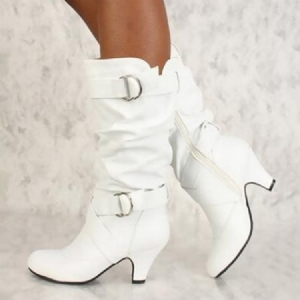 Naisten Side Zipper Chunky Heel Calf High Slouchy Saappaat