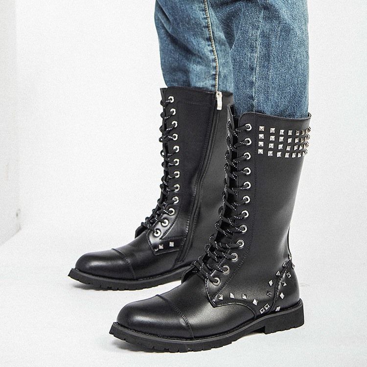 Niitit Side Zipper Round Toe Miesten Saappaat