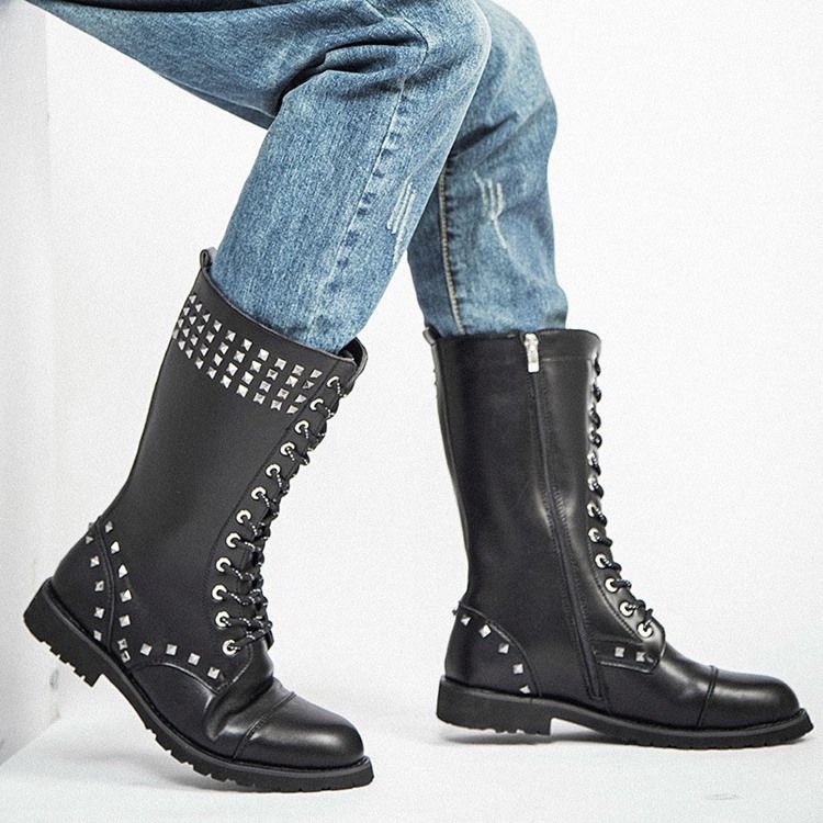 Niitit Side Zipper Round Toe Miesten Saappaat