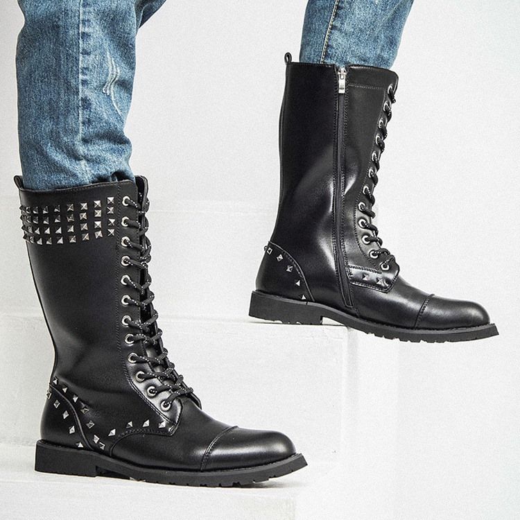 Niitit Side Zipper Round Toe Miesten Saappaat