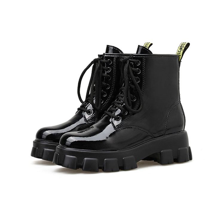 Pu Lace-up Front Round Toe Naisten Martin Saappaat