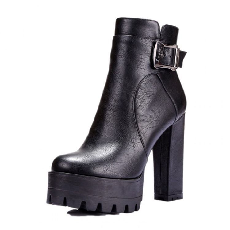 Pyöreä Varvas Platform Chunky Heel Side Zipper Naisten Nilkkurit