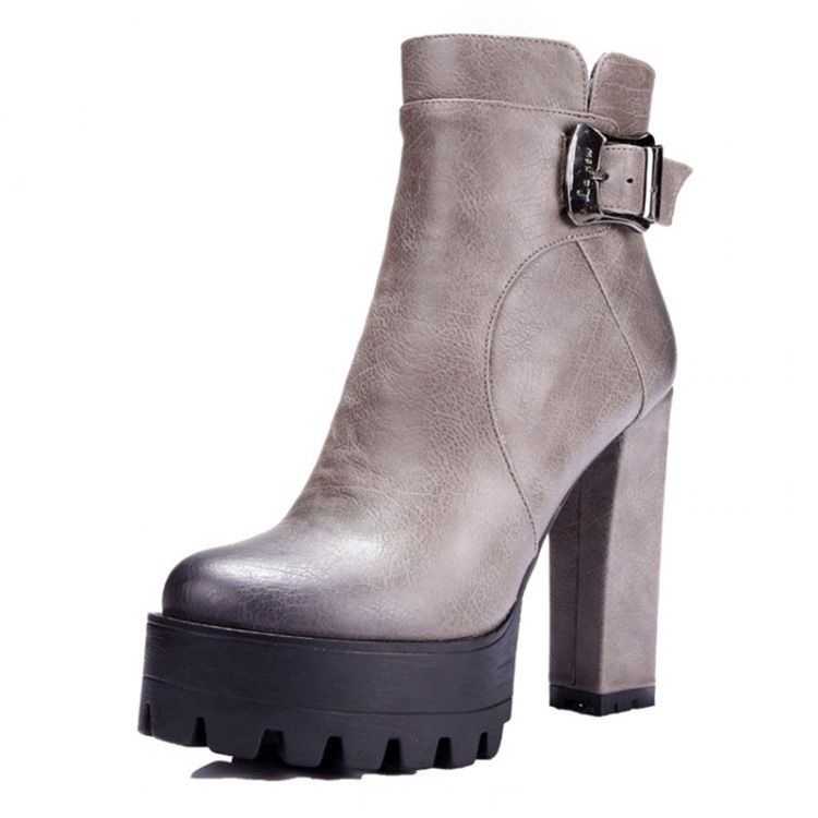 Pyöreä Varvas Platform Chunky Heel Side Zipper Naisten Nilkkurit