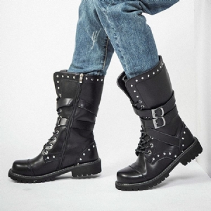 Rivet Round Toe Side Zipper -saappaat