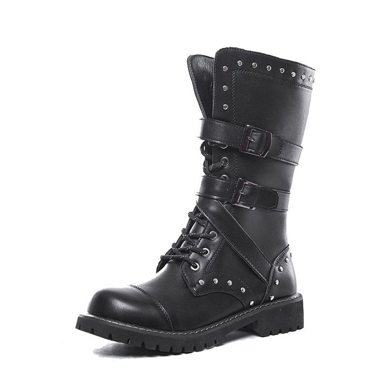 Rivet Round Toe Side Zipper -saappaat