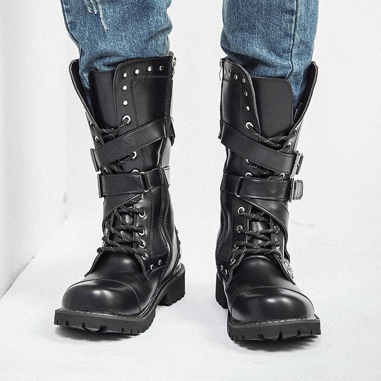 Rivet Round Toe Side Zipper -saappaat