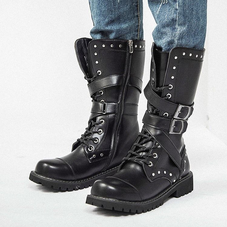 Rivet Round Toe Side Zipper -saappaat
