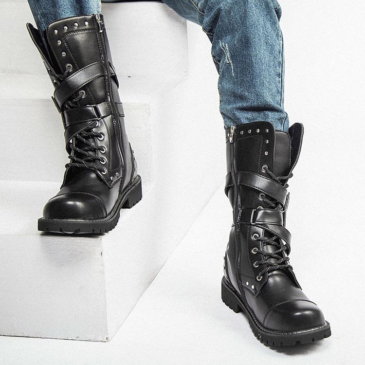 Rivet Round Toe Side Zipper -saappaat