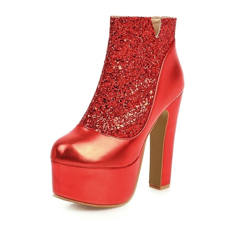 Sequin Chunky Heel Patchwork Side Zipper Naisten Seksikkäät Saappaat