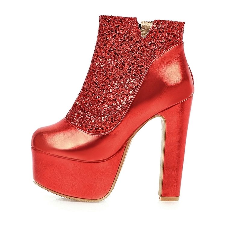 Sequin Chunky Heel Patchwork Side Zipper Naisten Seksikkäät Saappaat