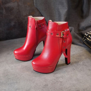 Side Zipper Chunky Heel Round Toe Naisten Nilkkurit
