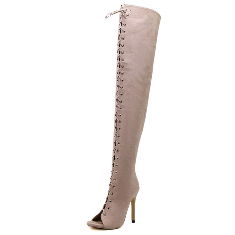 Side Zipper Stiletto Heel Plain Cross Strap Naisten Saappaat