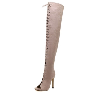 Side Zipper Stiletto Heel Plain Cross Strap Naisten Saappaat