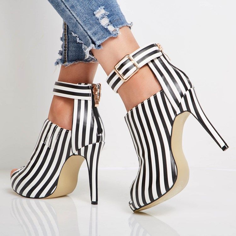 Stripe Peep Toe Piikkikorko Naisten Nilkkurit