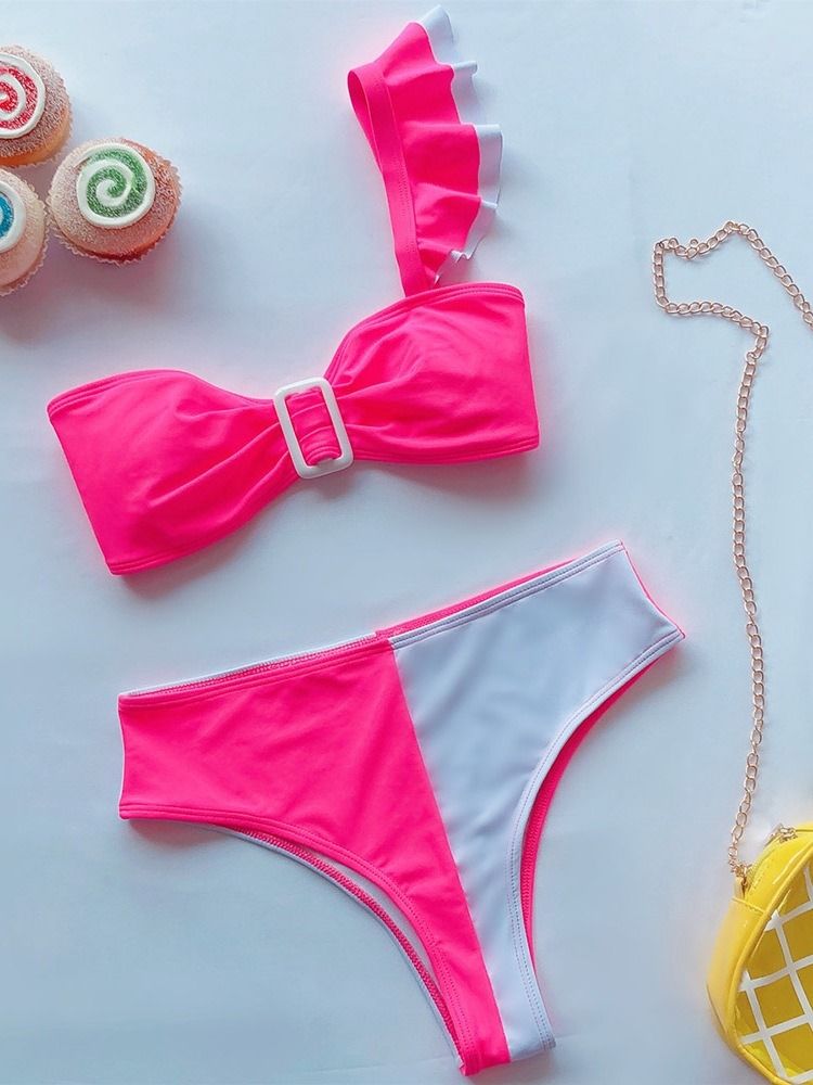 Naisten Color Block -bikinisetti Falbala-uimapuvut