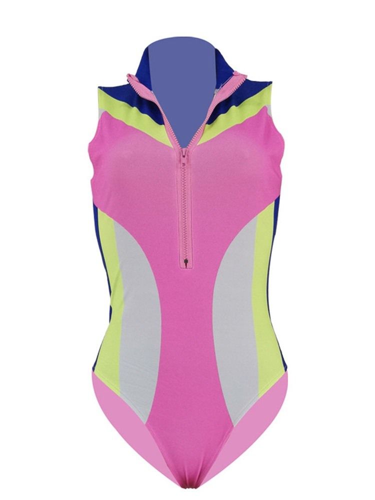 Naisten Color Block Vetoketjulliset Uimapuvut