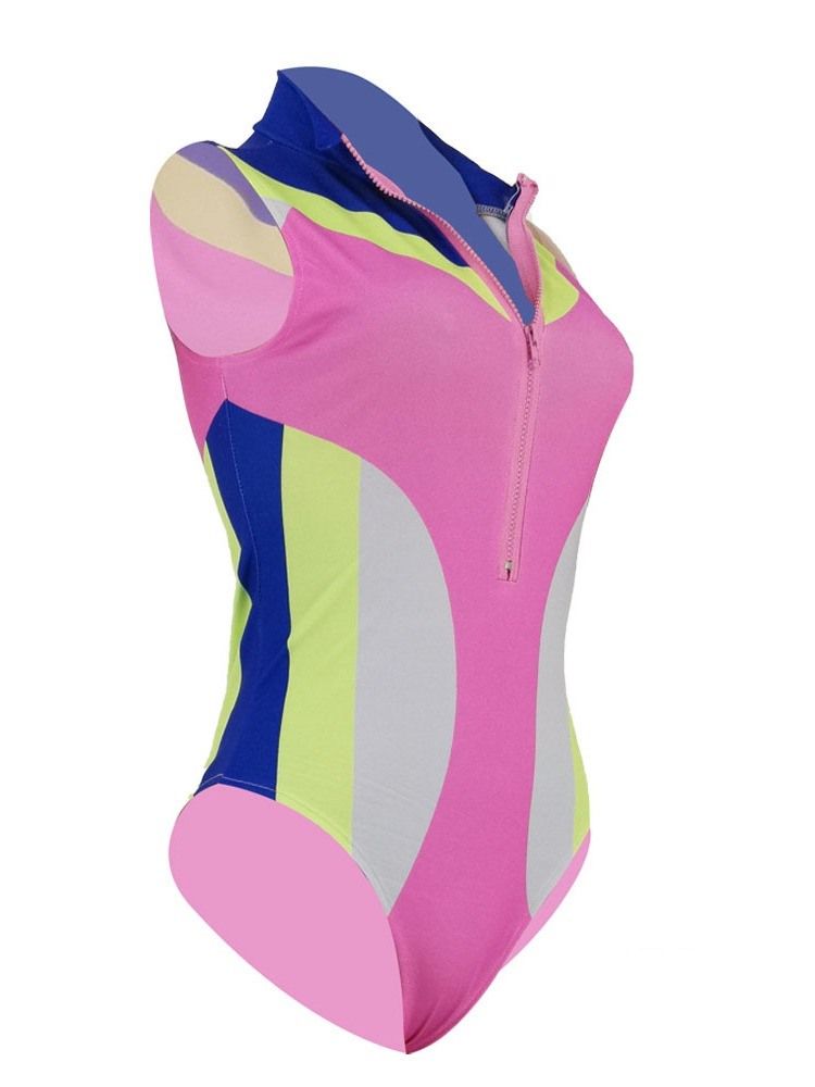 Naisten Color Block Vetoketjulliset Uimapuvut