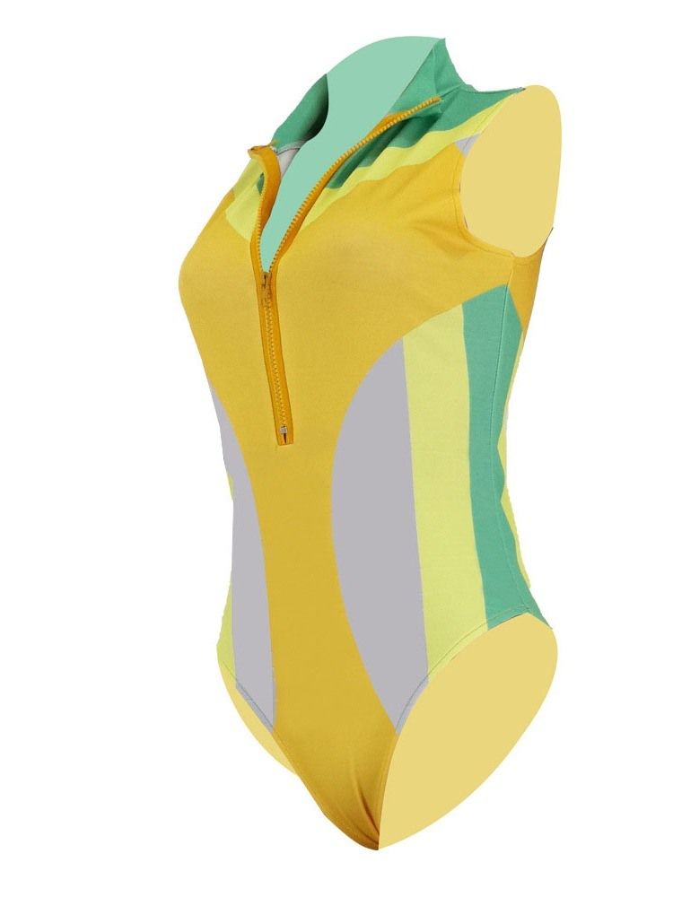 Naisten Color Block Vetoketjulliset Uimapuvut