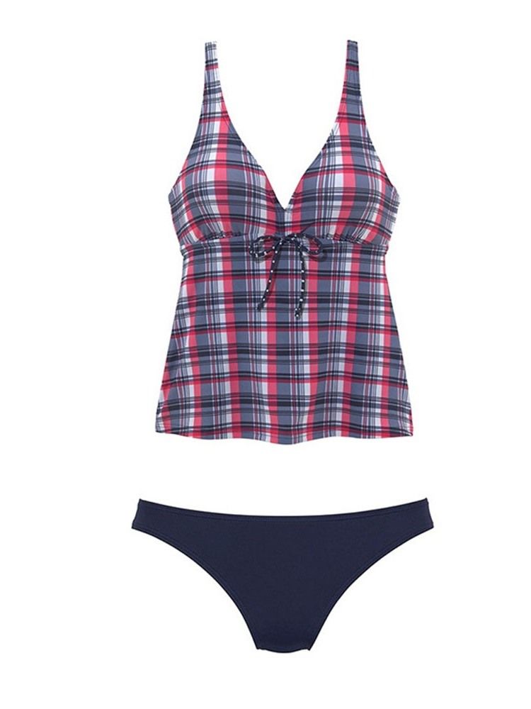 Naisten Plaid Bowknot Tankini Set -uimapuvut