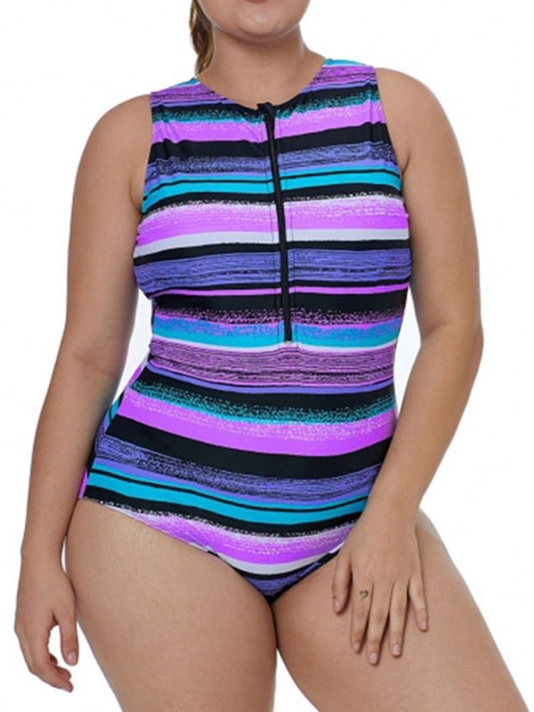 Naisten Stripe One Piece Vetoketjulliset Uimapuvut