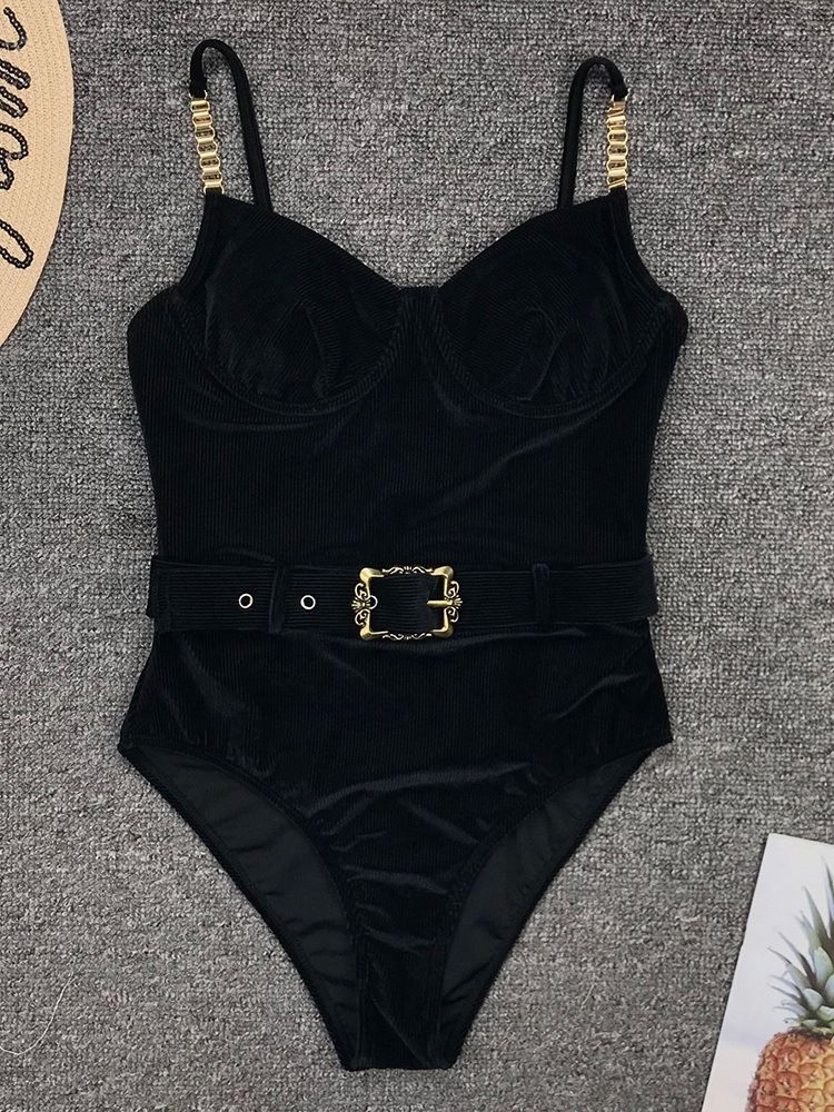 Plain One Piece Sexy Belt Naisten Uimapuvut