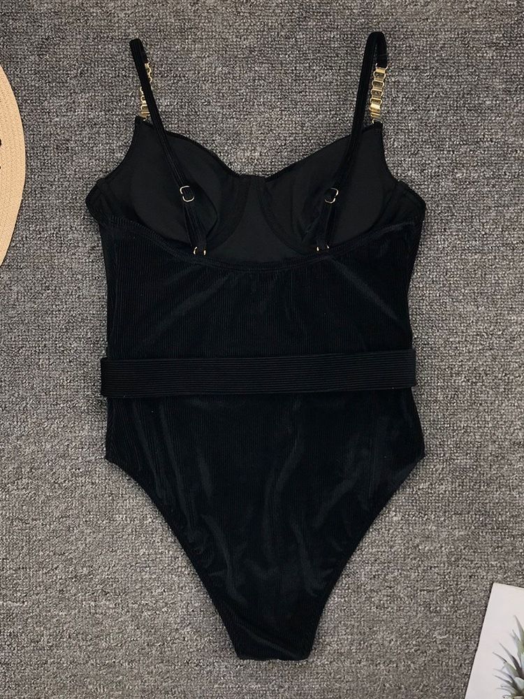Plain One Piece Sexy Belt Naisten Uimapuvut