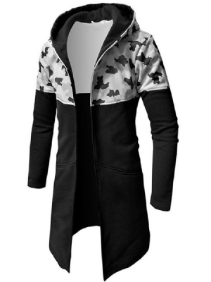 Naamiointi Patchwork Ohut Keskipitkä Hupullinen Miesten Trenssi