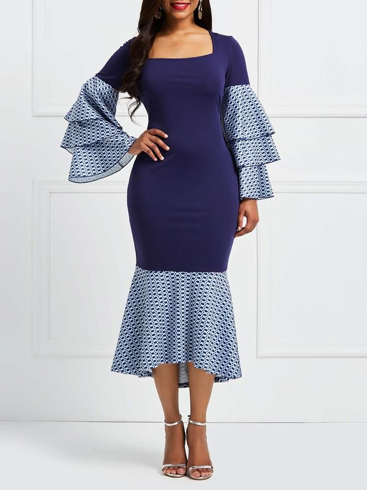 Bodycon Geometric Ruffles Naisten Mekko